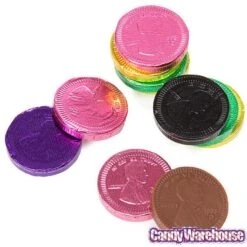 Assorted Colors Foiled Milk Chocolate Penny Parade Coins In Mesh Bags: 20-Piece Box -Candy World Shop assorted colors foiled milk chocolate penny parade coins in mesh bags 20 piece box candy warehouse 5
