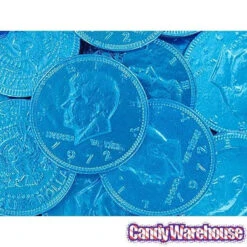 Caribbean Blue Foiled Milk Chocolate Coins: 1LB Bag -Candy World Shop caribbean blue foiled milk chocolate coins 1lb bag candy warehouse 5