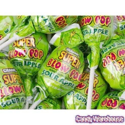Charms Super Blow Pops - Sour Apple: 72-Piece Set -Candy World Shop charms super blow pops sour apple 72 piece set candy warehouse 3