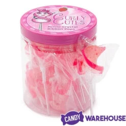 CurlyCutes Petite Crystal Ribbon Pops - Pink Strawberry: 20-Piece Jar -Candy World Shop curlycutes petite crystal ribbon pops pink strawberry 20 piece jar candy warehouse 5