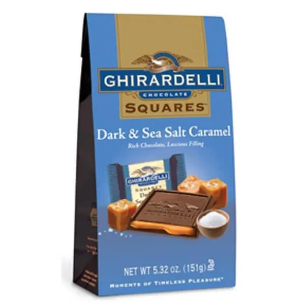 Ghirardelli Dark Chocolate Squares With Sea Salt Caramel Filling 5-Ounce Bags: 6-Piece Box 3 Ghirardelli Dark Chocolate Squares With Sea Salt Caramel Filling 5-Ounce Bags: 6-Piece Box