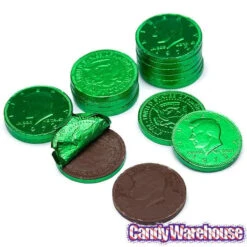 Green Foiled Milk Chocolate Coins: 1LB Bag 9 Green Foiled Milk Chocolate Coins: 1LB Bag -Candy World Shop green foiled milk chocolate coins 1lb bag candy warehouse 3