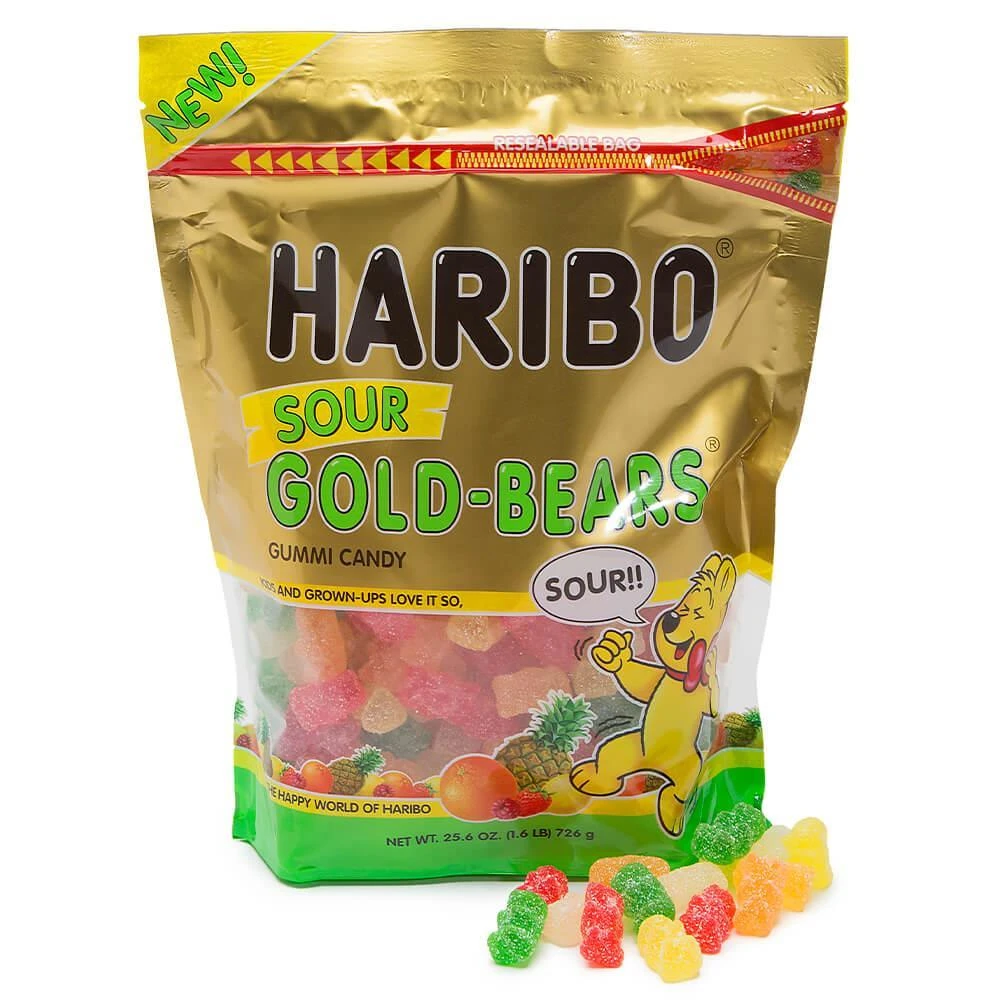 Haribo Gold-Bears Sour Gummy Bears Candy: 1.6LB Bag 3 Haribo Gold-Bears Sour Gummy Bears Candy: 1.6LB Bag