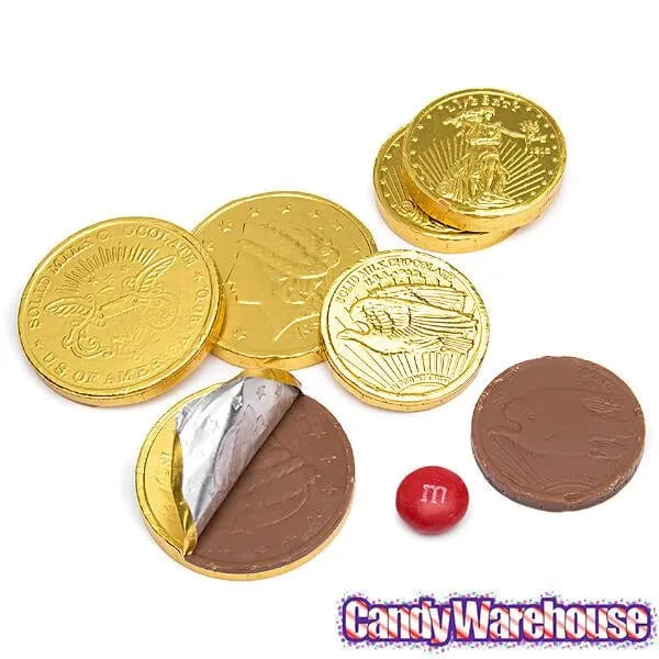 Madelaine Gold Foiled Milk Chocolate Coins - Assorted: 5LB Bag 4 Madelaine Gold Foiled Milk Chocolate Coins - Assorted: 5LB Bag - Image 2