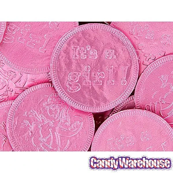 Pink Foiled Baby Girl Milk Chocolate Coins: 1LB Bag 6 Pink Foiled Baby Girl Milk Chocolate Coins: 1LB Bag - Image 4