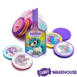 Rainbow Unicorn Foiled Milk Chocolate Coins In Mesh Bags: 18-Piece Box -Candy World Shop rainbow unicorn foiled milk chocolate coins in mesh bags 18 piece box candy warehouse 3