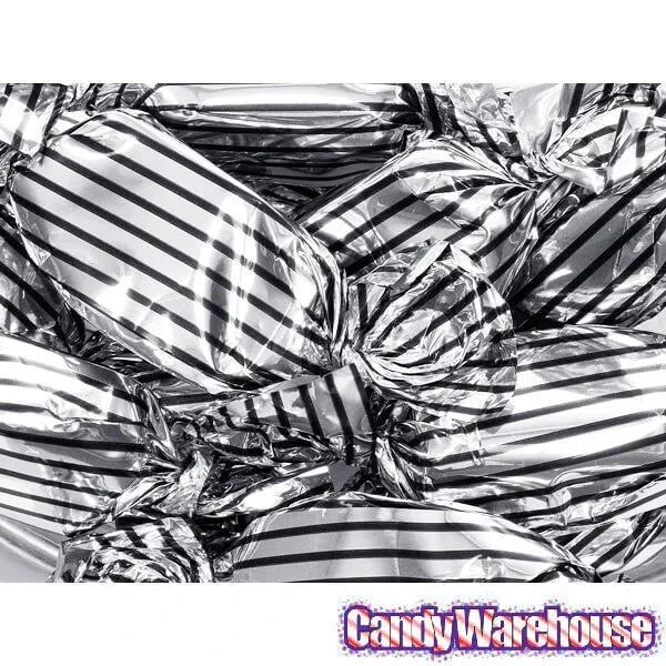 Silver With Black Stripes Wrapped Mocha Chocolate Meltaways: 1LB Bag 4 Silver With Black Stripes Wrapped Mocha Chocolate Meltaways: 1LB Bag - Image 2