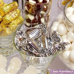 Silver With Black Stripes Wrapped Mocha Chocolate Meltaways: 1LB Bag 9 Silver With Black Stripes Wrapped Mocha Chocolate Meltaways: 1LB Bag -Candy World Shop silver with black stripes wrapped mocha chocolate meltaways 1lb bag candy warehouse 4