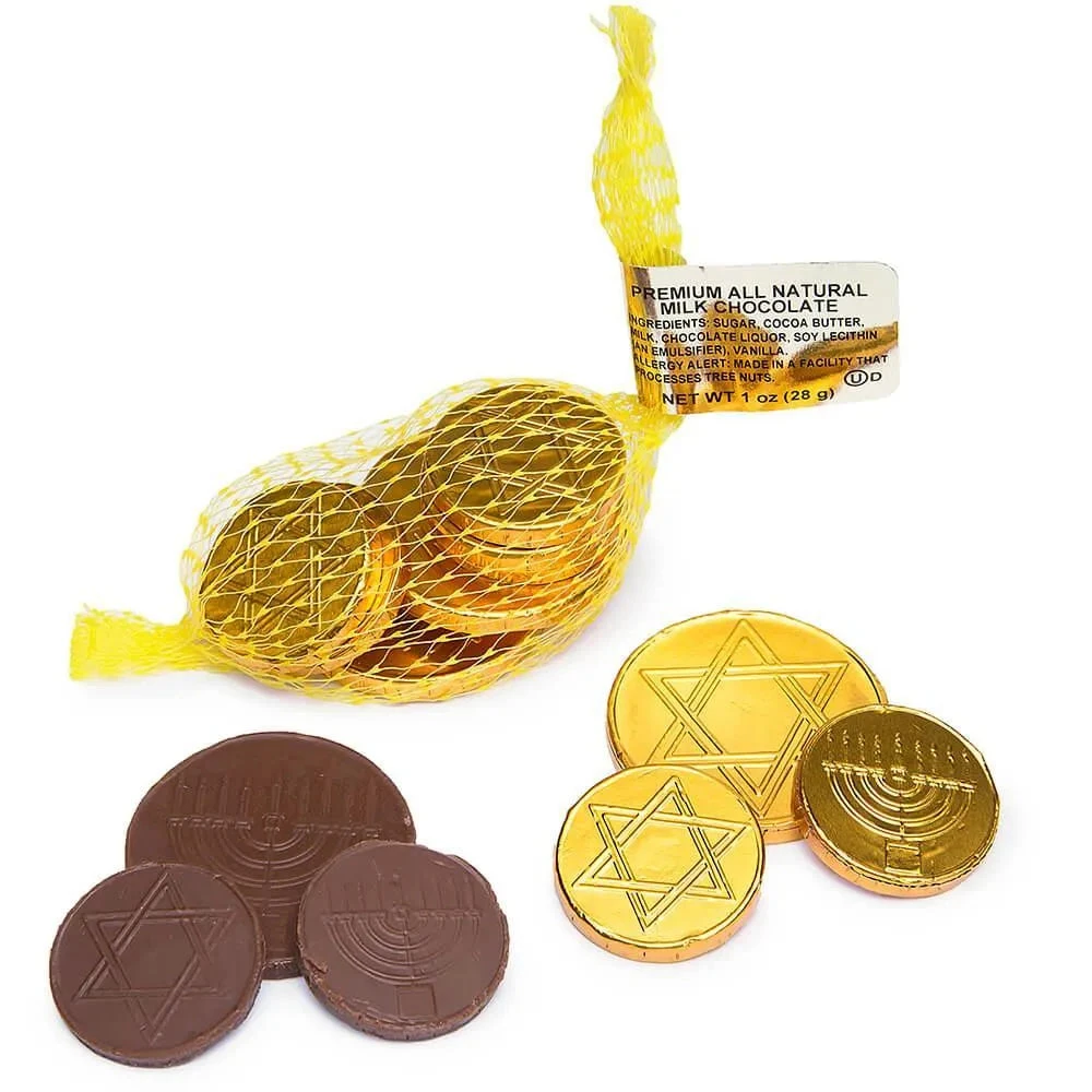 Thompson Hanukkah Gelt Gold Foiled Milk Chocolate Coins 1-Ounce Mesh Bags: 30-Piece Tub 3 Thompson Hanukkah Gelt Gold Foiled Milk Chocolate Coins 1-Ounce Mesh Bags: 30-Piece Tub